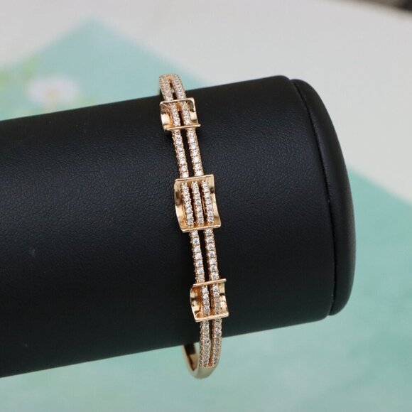 Rose Gold Plated Bangle with Double Row Cubic Zirconia Detailing, XPBL0419 - Picture 8 of 12